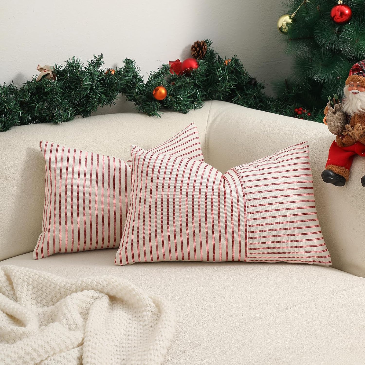 Boho Beige Throw Pillow — 18" — Red