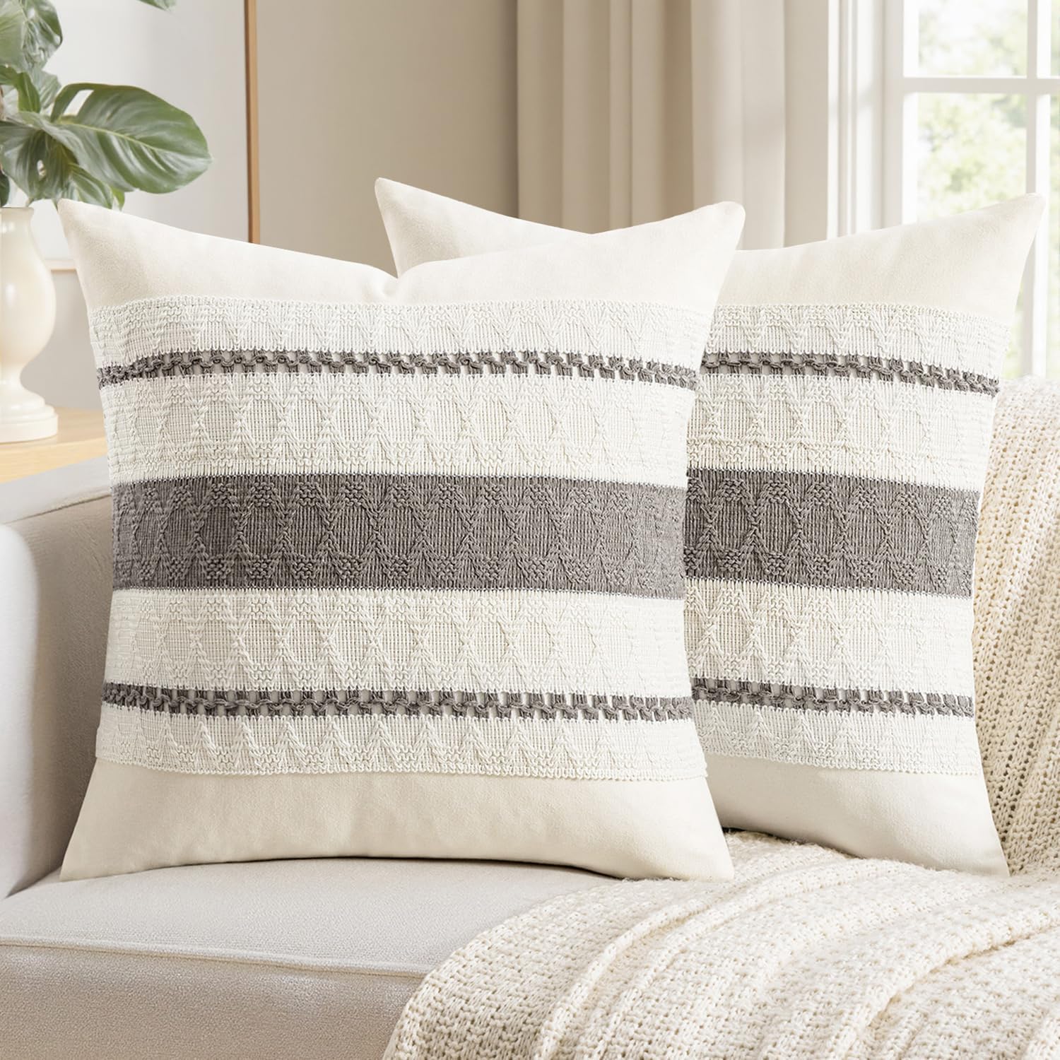 Boho Beige Pillow Cover — 18" — 20" x 20" (Pack of 2)