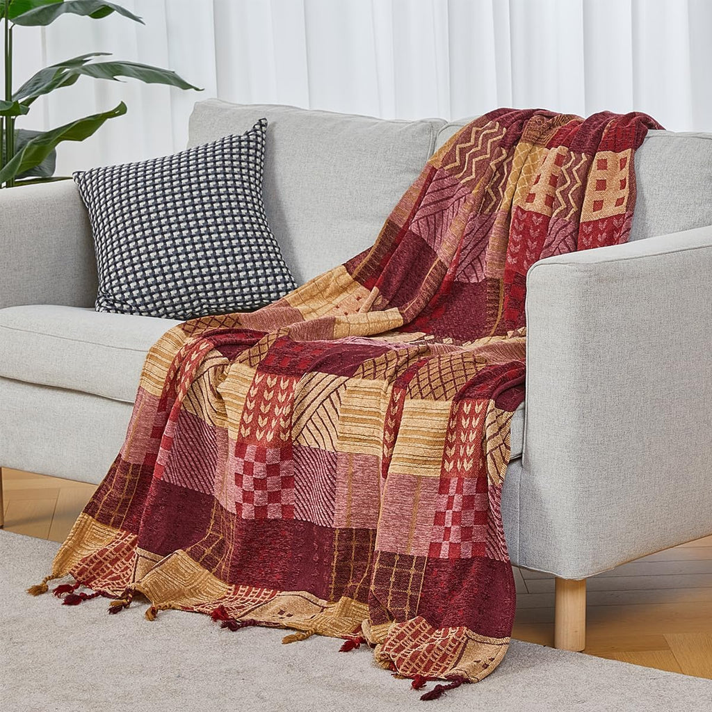 Chenille Boho Red Throw Pillow — 75" - View 6