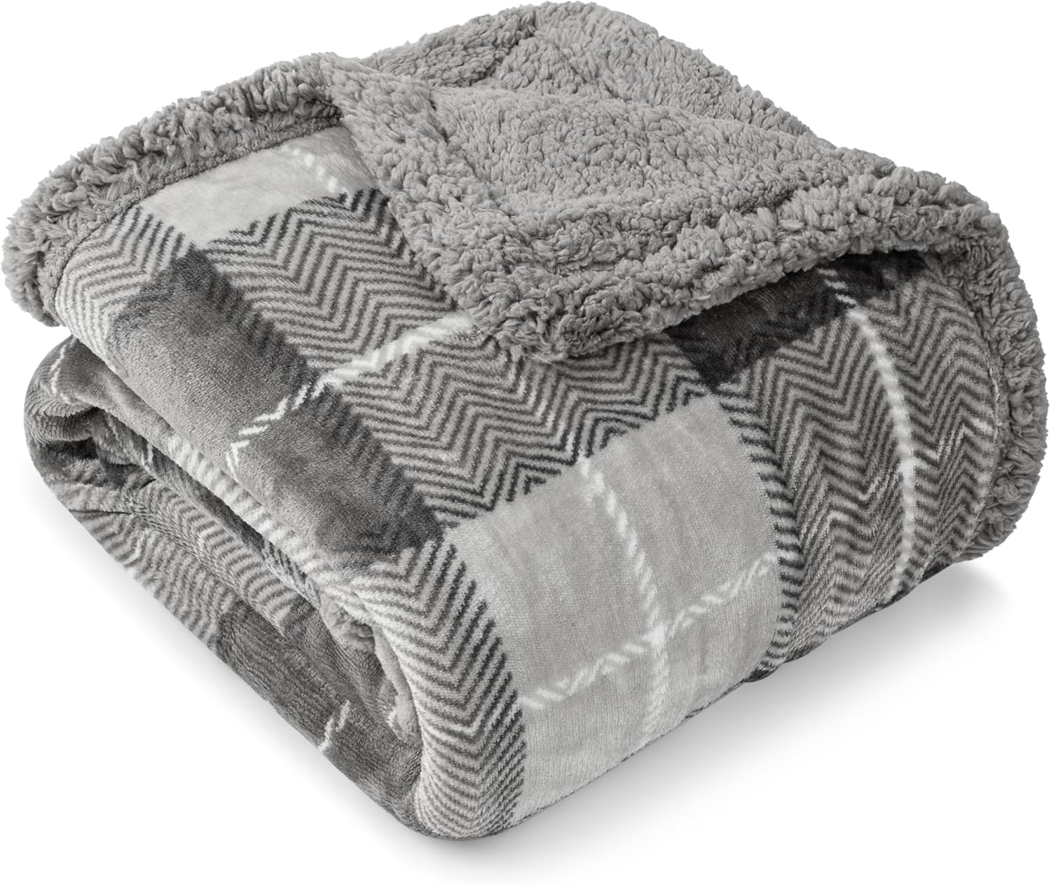 Beige Throw Pillow — 60" — Plaid Light Gray