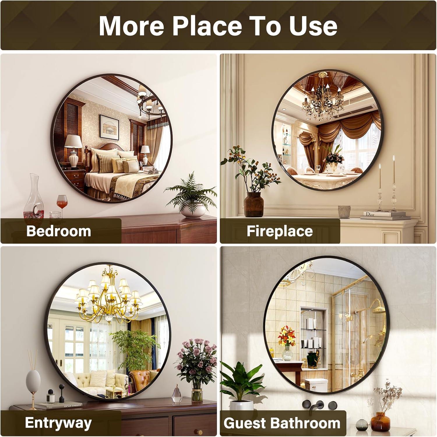 Round Modern Black Wall Mirror — 30" - View 4