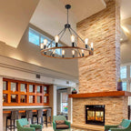 Round Farmhouse Black Chandelier — 12-Light - View 3