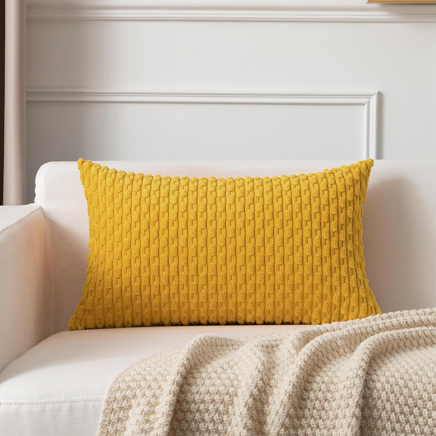 Lumbar Boho Beige Throw Pillow Cover — 36" — 20" x 12" (Pack of 1)