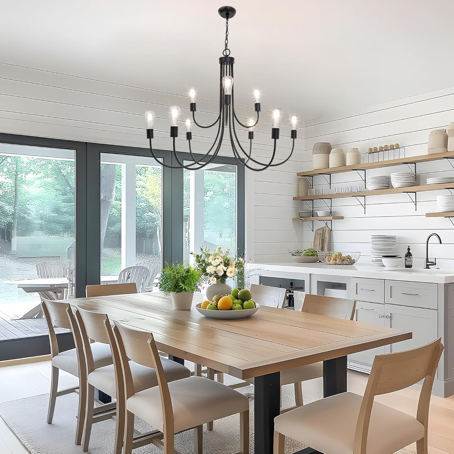 Adjustable Farmhouse Metal Chandelier — 9-Light - View 3