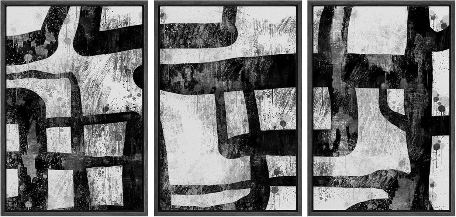 Boho Framed Wall Art — 16" — 16" x 24" x 3 Panels BLACK