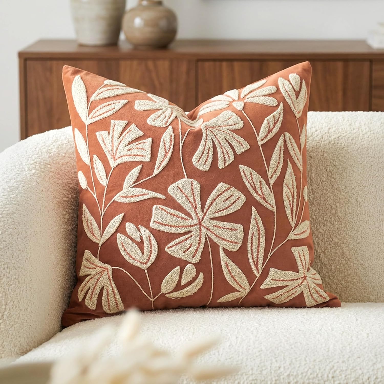 Lumbar Boho Beige Throw Pillow Cover — 20" — 20" x 20" (Pack of 1)
