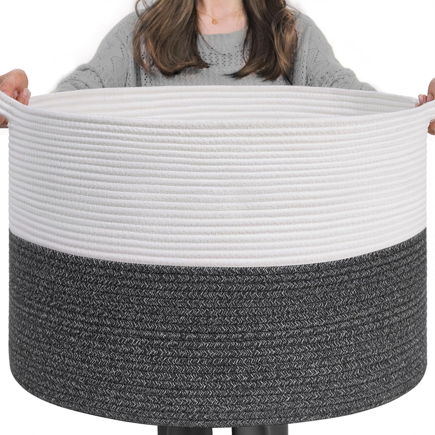 Boho Black Throw Pillow — 21.7" — White & Gray
