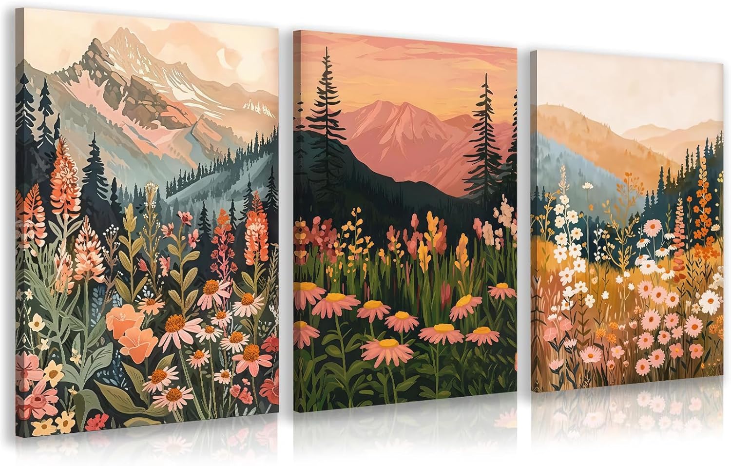 Framed Boho Beige Canvas Wall Art — 12" — Boho Nature Flowers