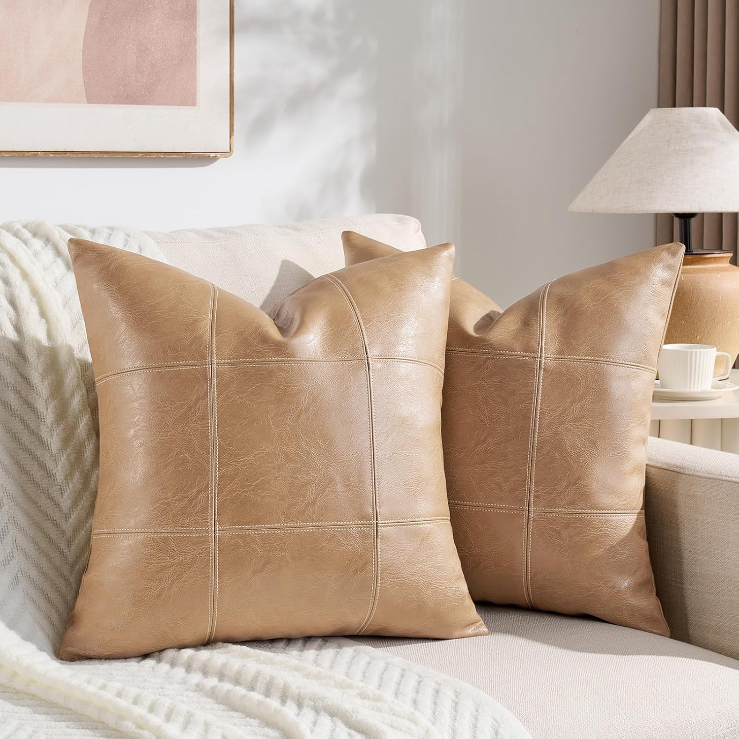 Boho Beige Throw Pillow Cover — 18" — 18" x 18" (Pack of 2)