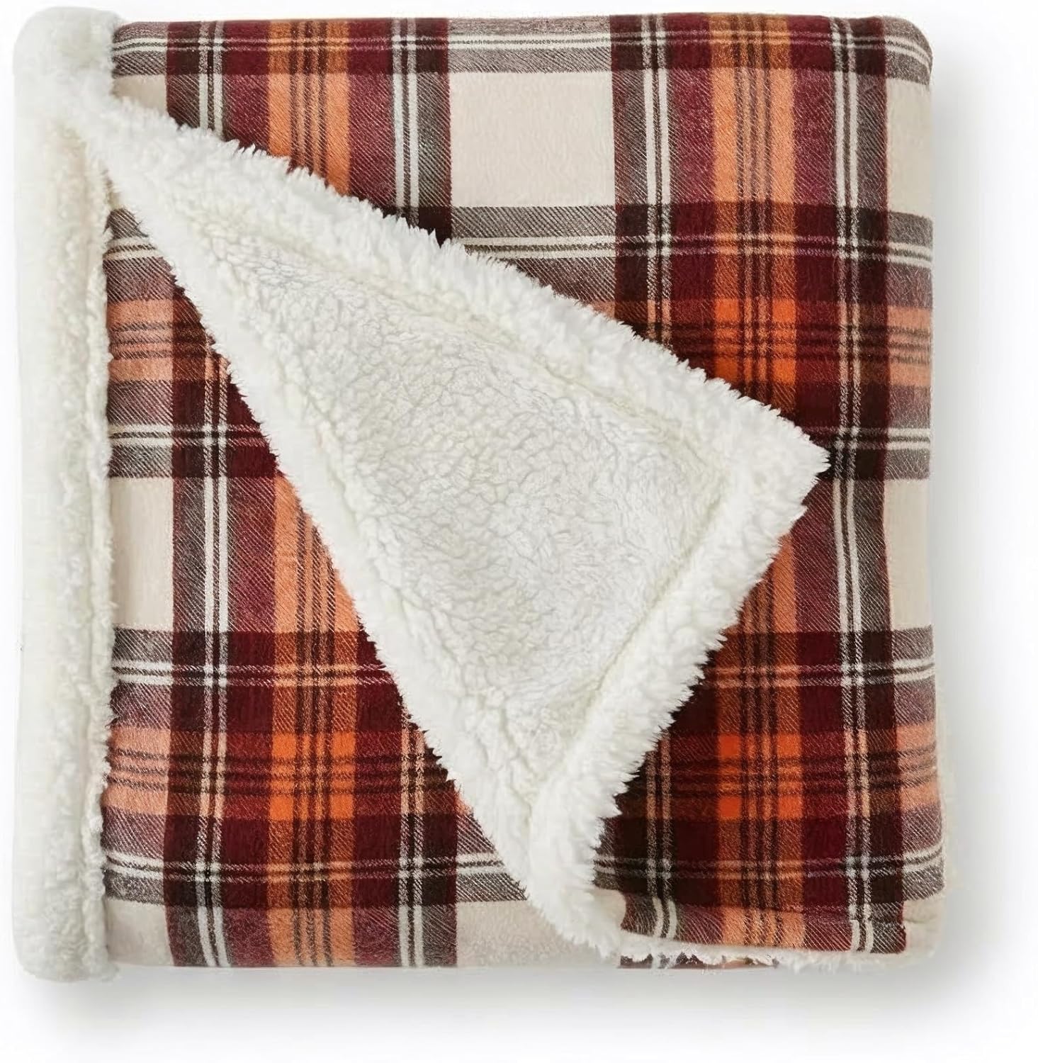 Beige Throw Pillow — 50x60 — Edgewood Plaid Red