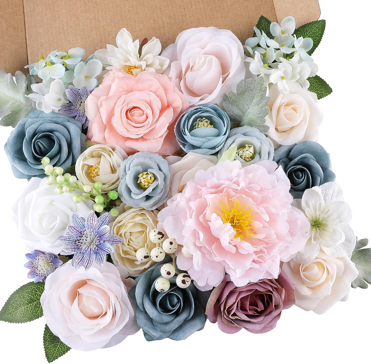Beige Artificial Flowers — Blue Pink