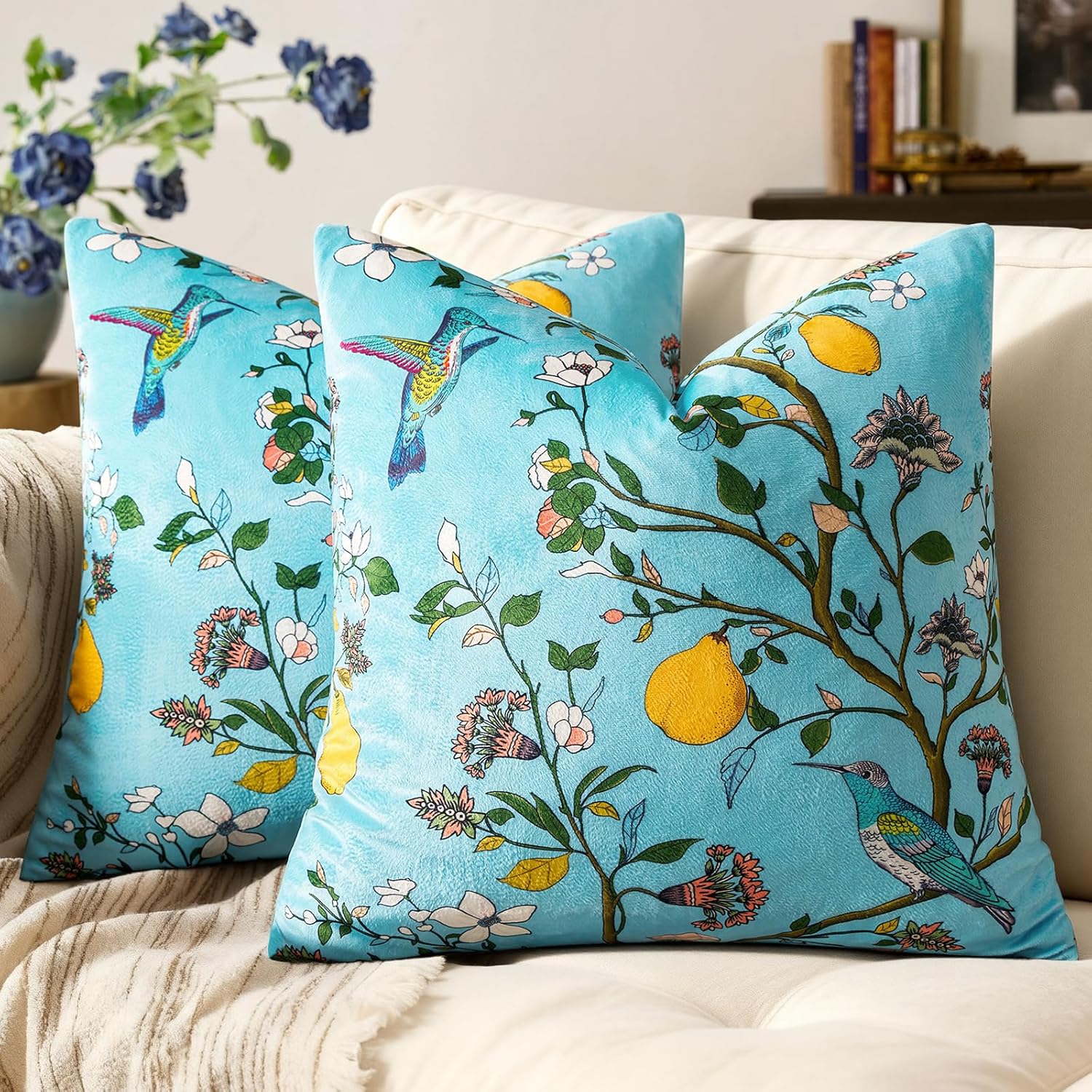 Velvet Boho Beige Pillow Cover — 20" — Light Blue