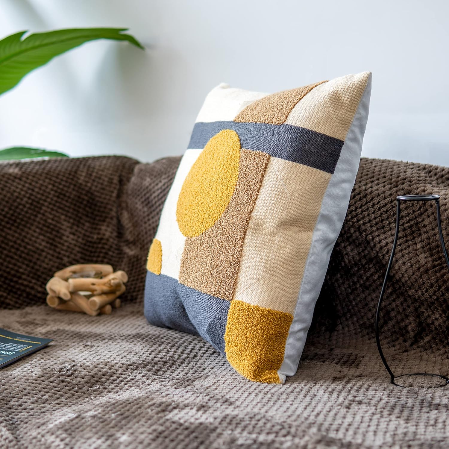 Vintage Boho Fabric Throw Pillow Cover — 18" - View 2