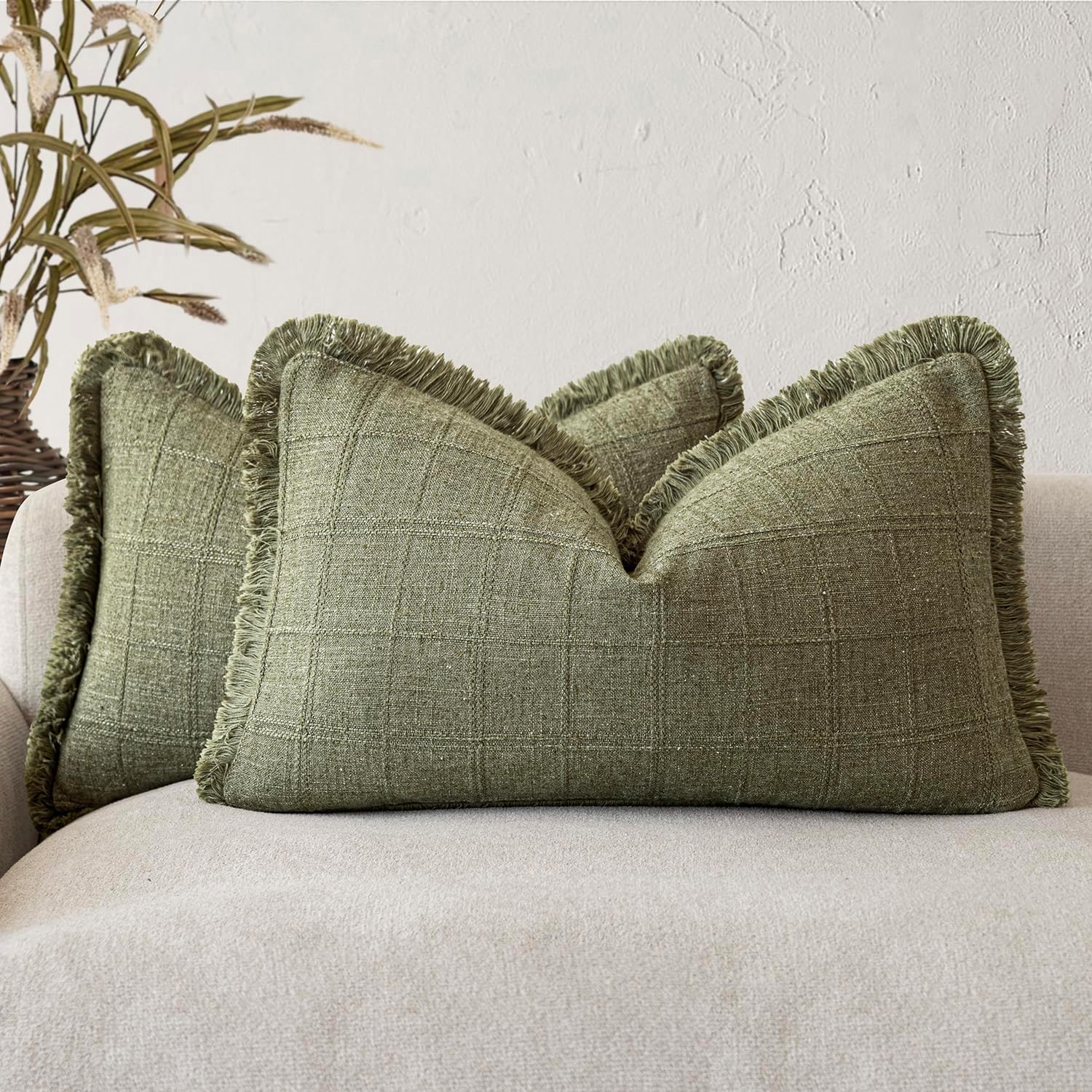 Linen Boho Beige Throw Pillow Cover — 18" — 20" x 12" (Pack of 2)