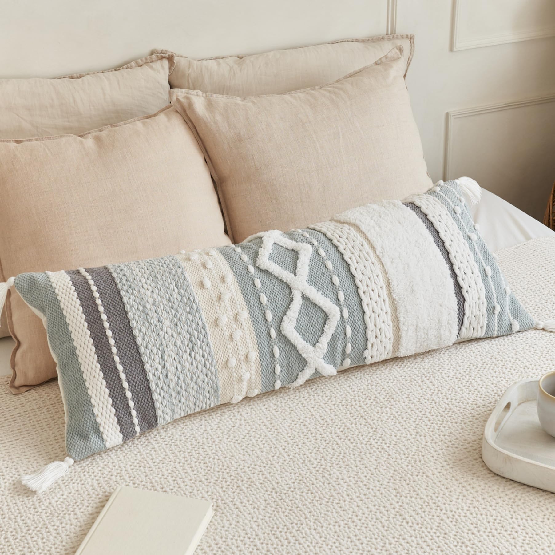 Lumbar Boho Blue Pillow Cover — 14x36