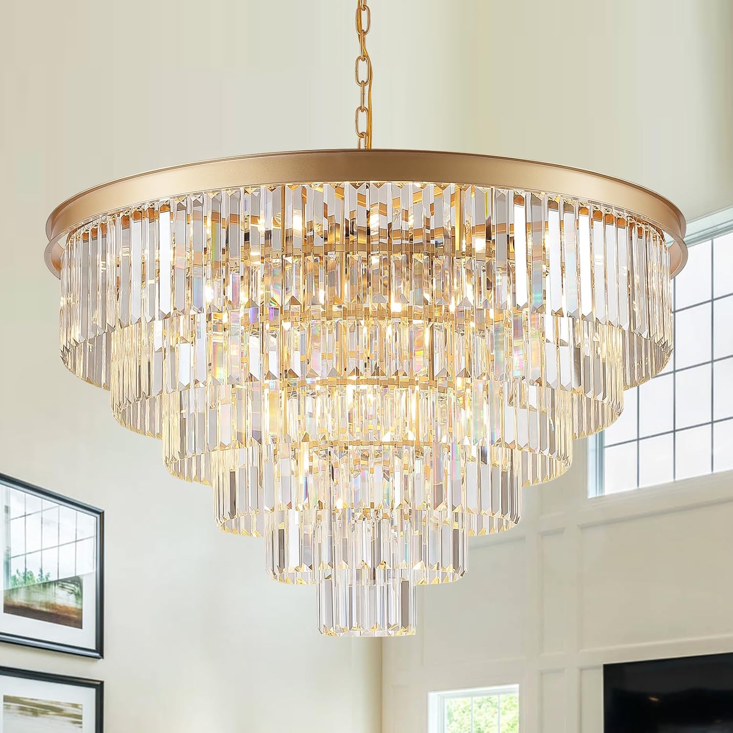 Round Luxe Black Chandelier — 12-Light — Gold