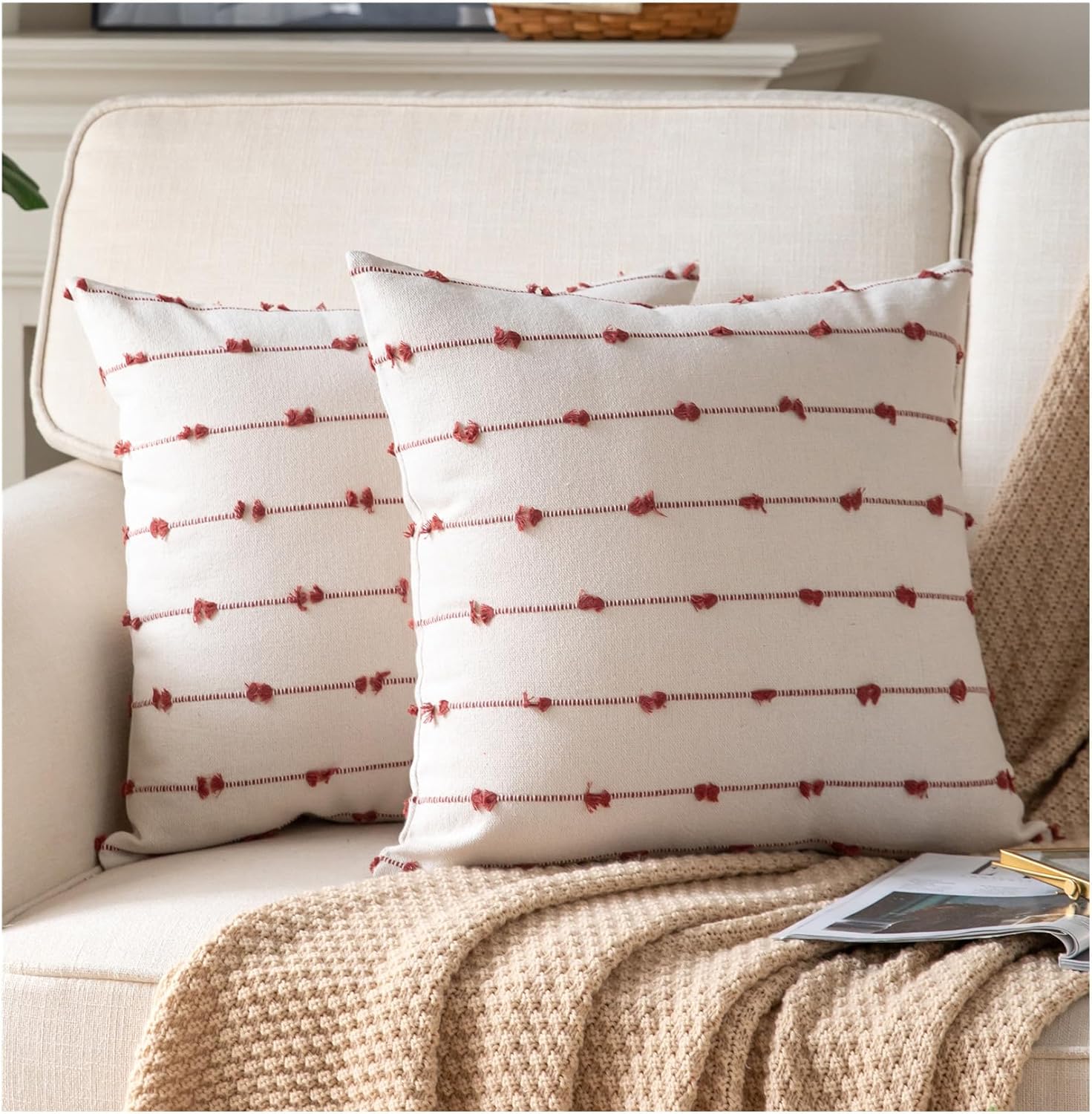 Boho Black Throw Pillow Cover — 22" — Rust