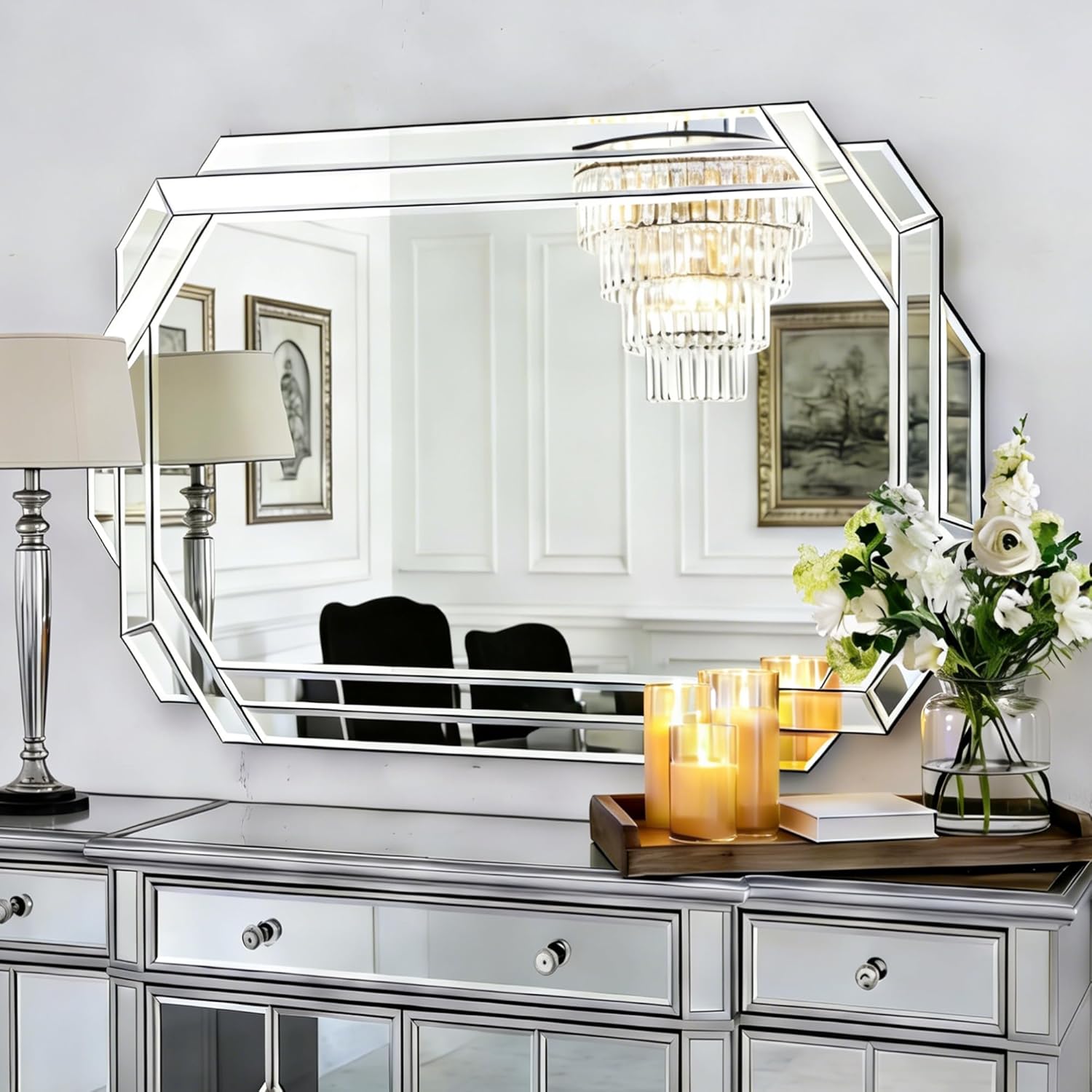 Beveled Glass Wall Mirror — 24" — 32"L x 47"W