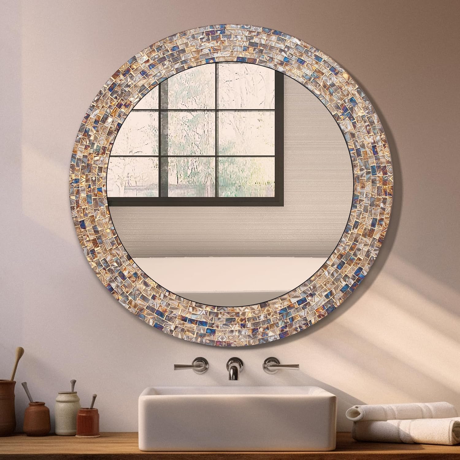 Round Luxe Beige Wall Mirror — 24" - View 3