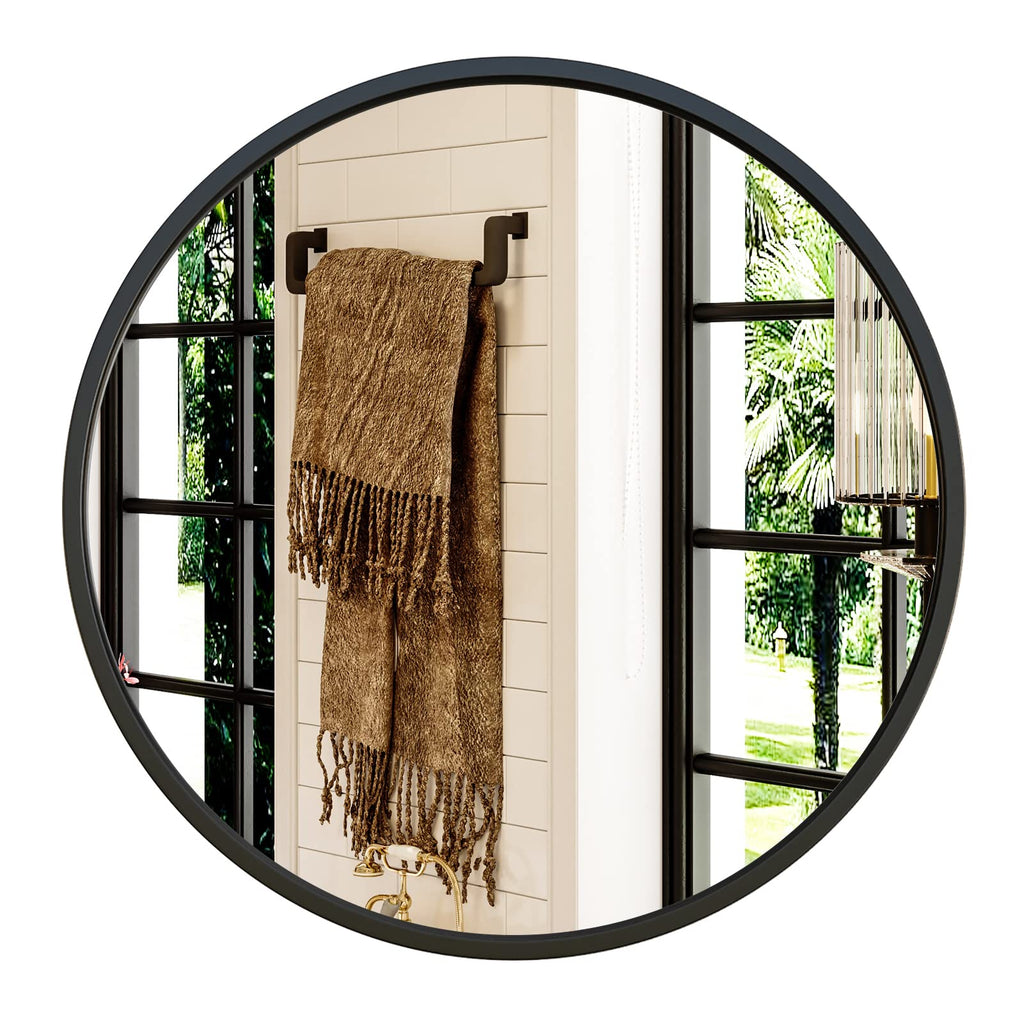 Round Black Wall Mirror — 20"