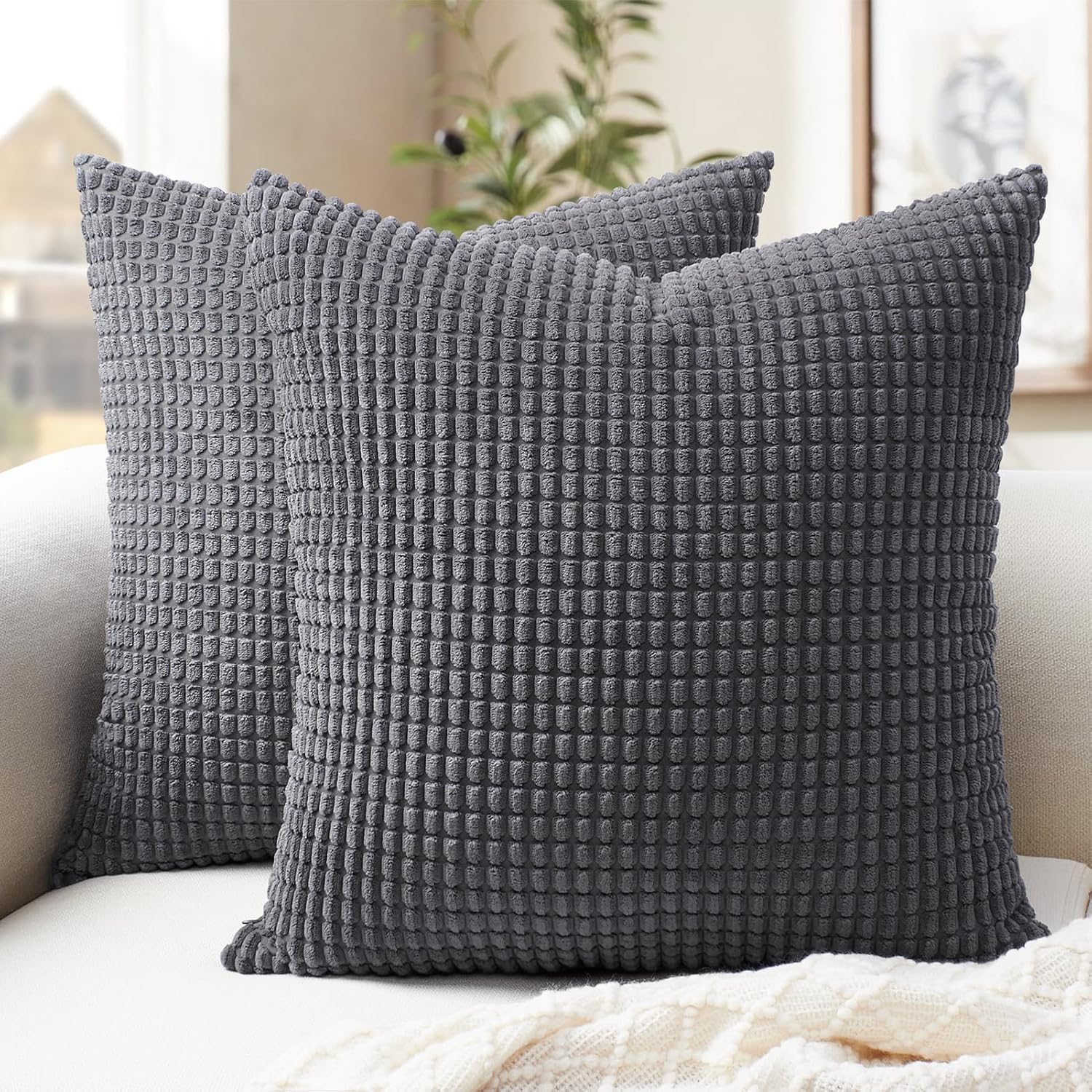 Boho Beige Throw Pillow Cover — 18" — Yml Dark Grey