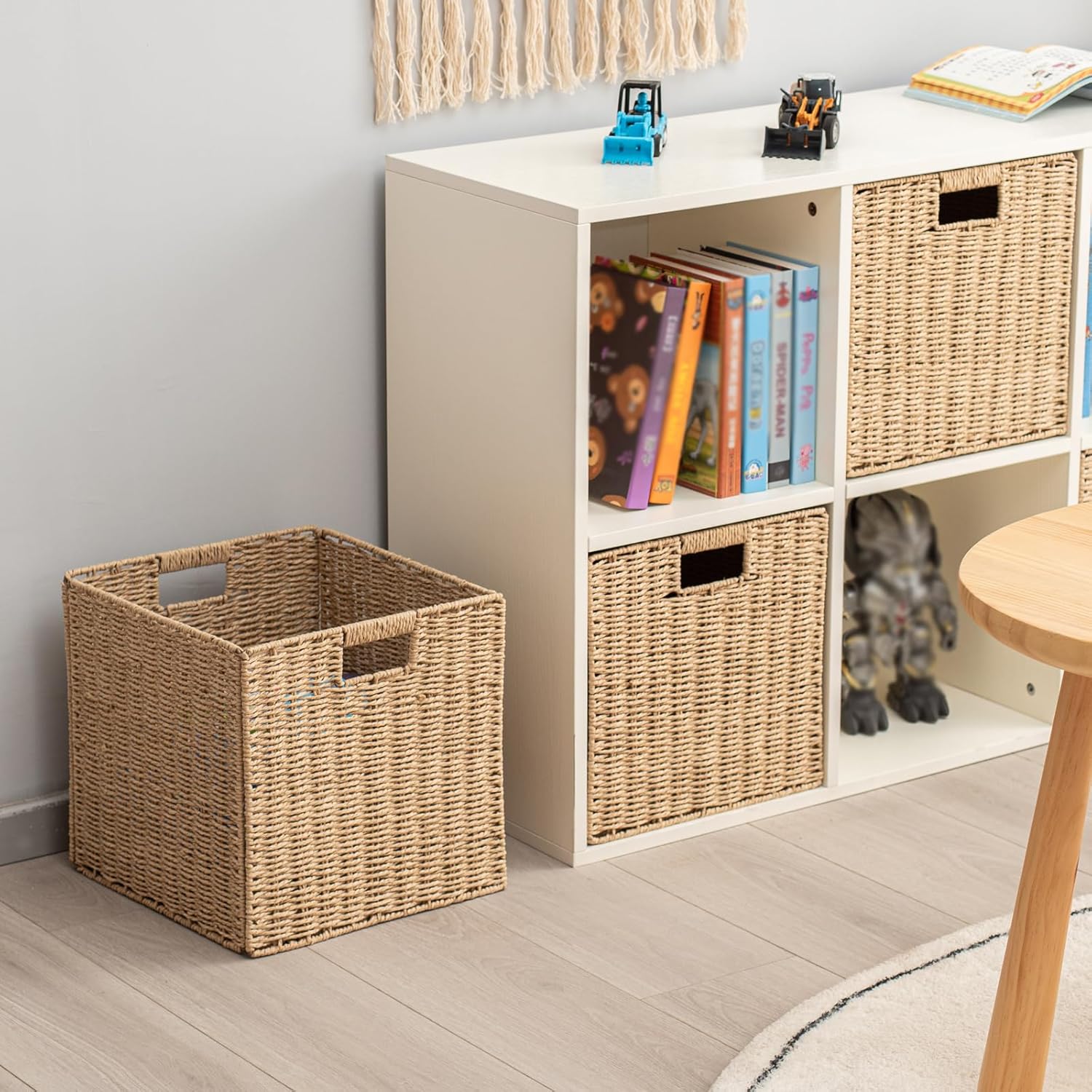 Handwoven Boho Beige Storage Basket — 13" - View 4
