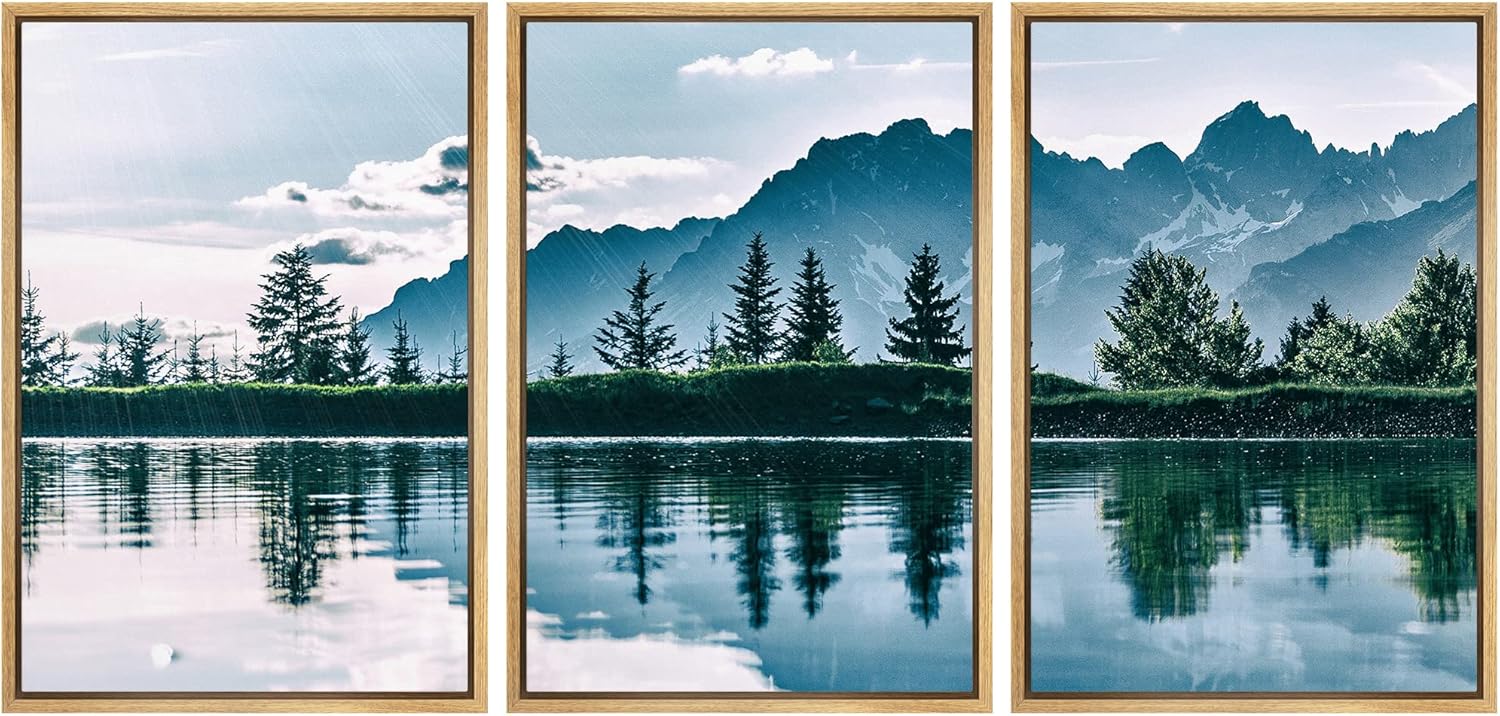 Framed Mid-Century Fabric Wall Art — 24" — 16" x 24" x 3 Panels NATURAL