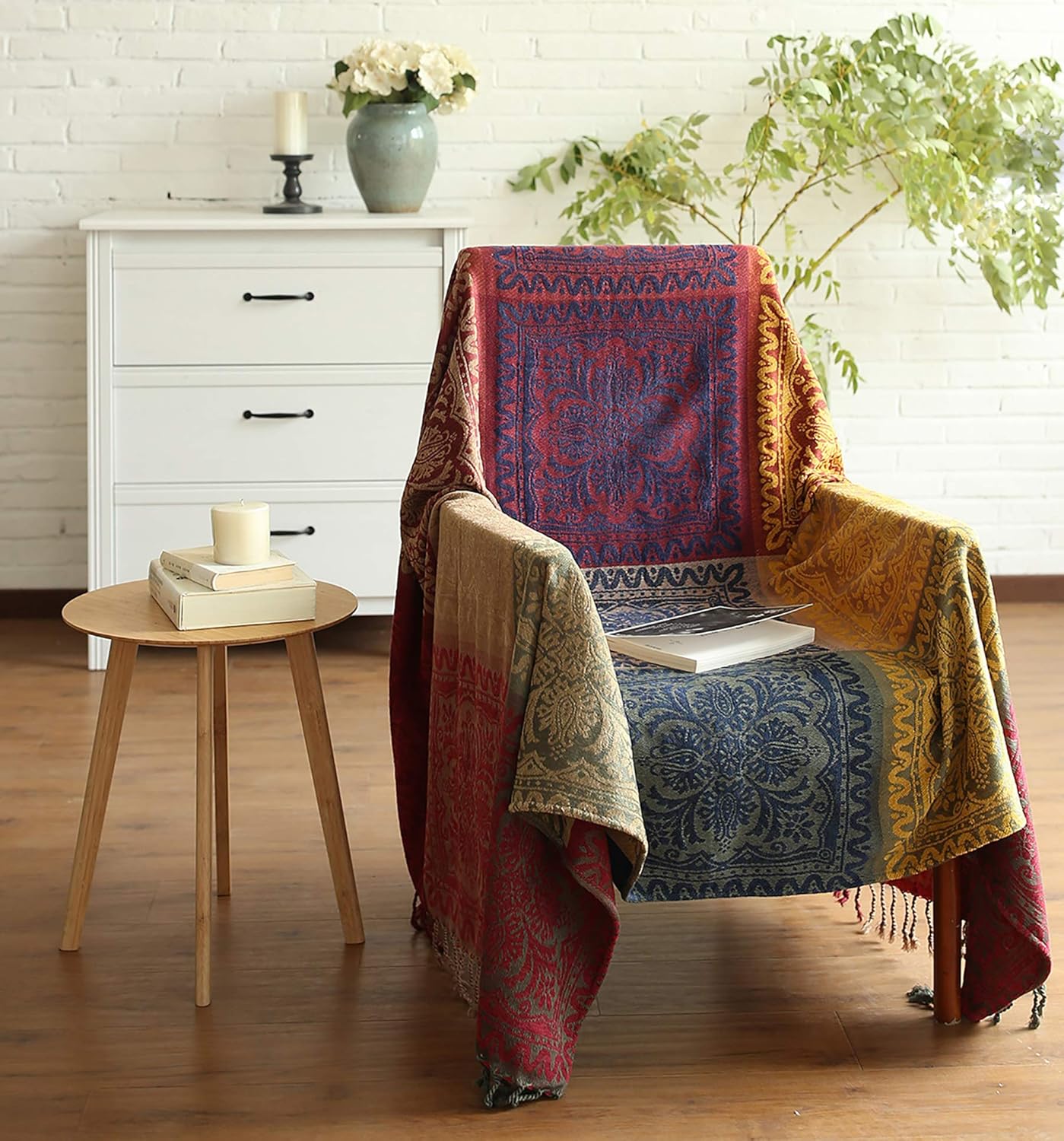 Chenille Boho Beige Throw Pillow - View 2