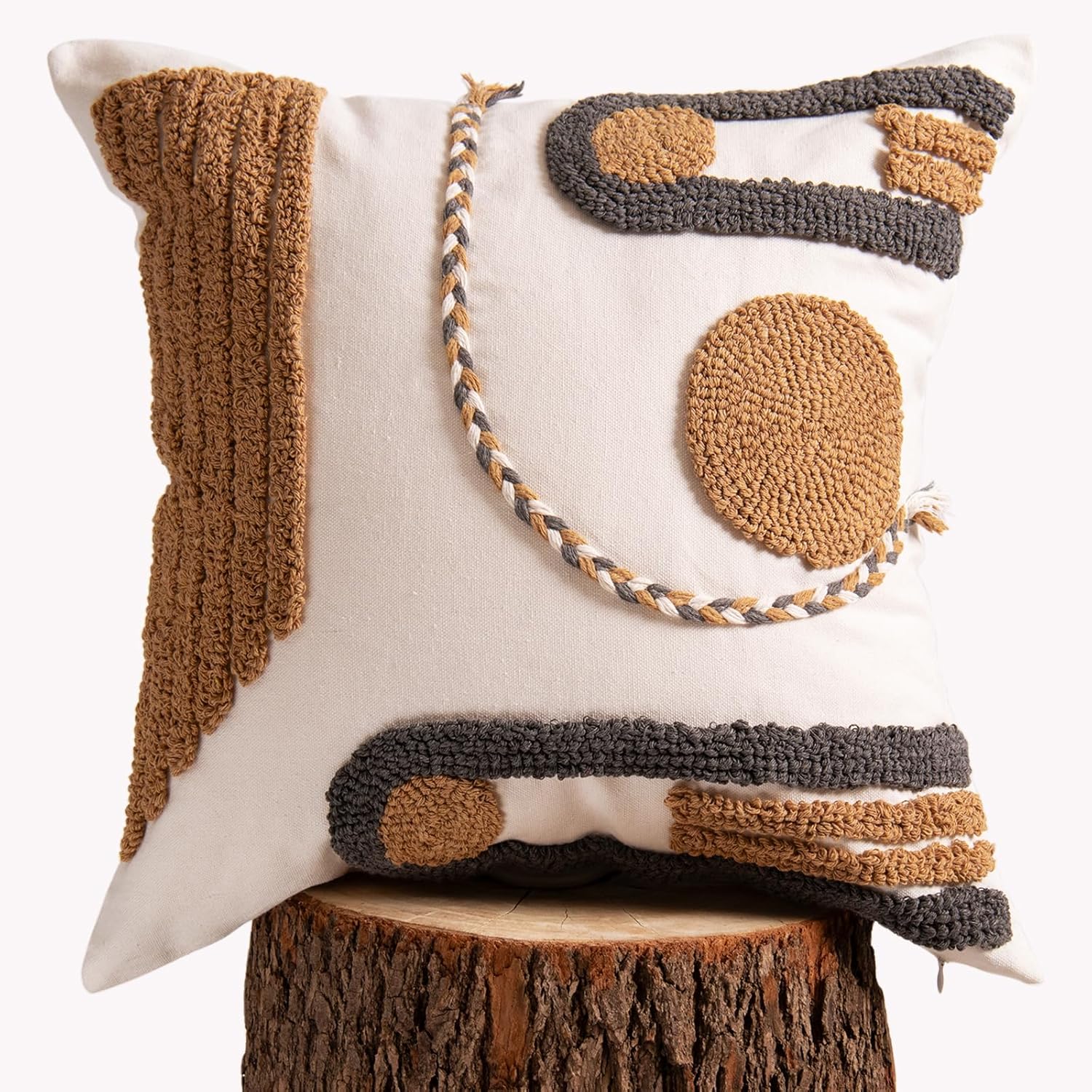 Embroidered Boho Fabric Throw Pillow Cover — 18" — D-qr718(1 Pack Without Pillow Insert)