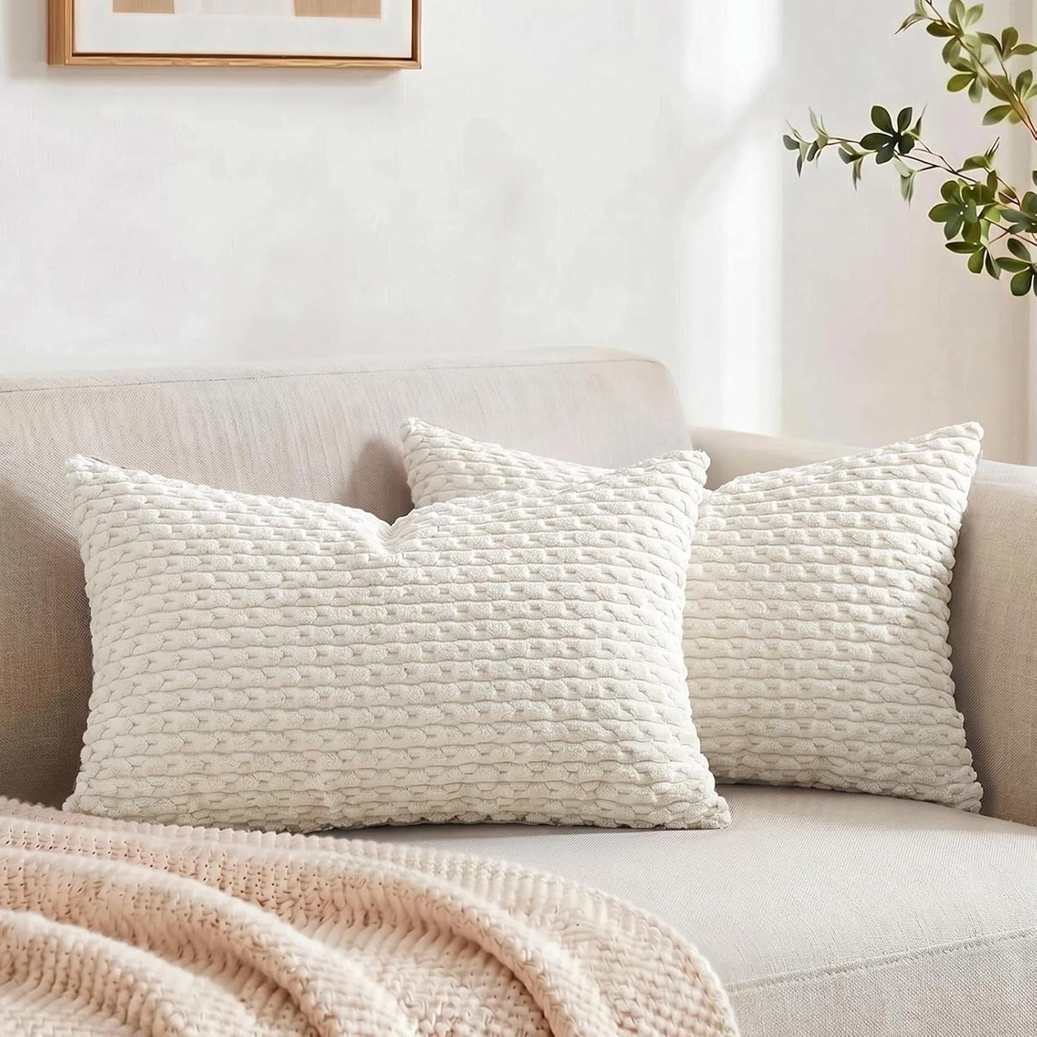 Boho Beige Throw Pillow Cover — 18" — 20" x 12" (Pack of 2)
