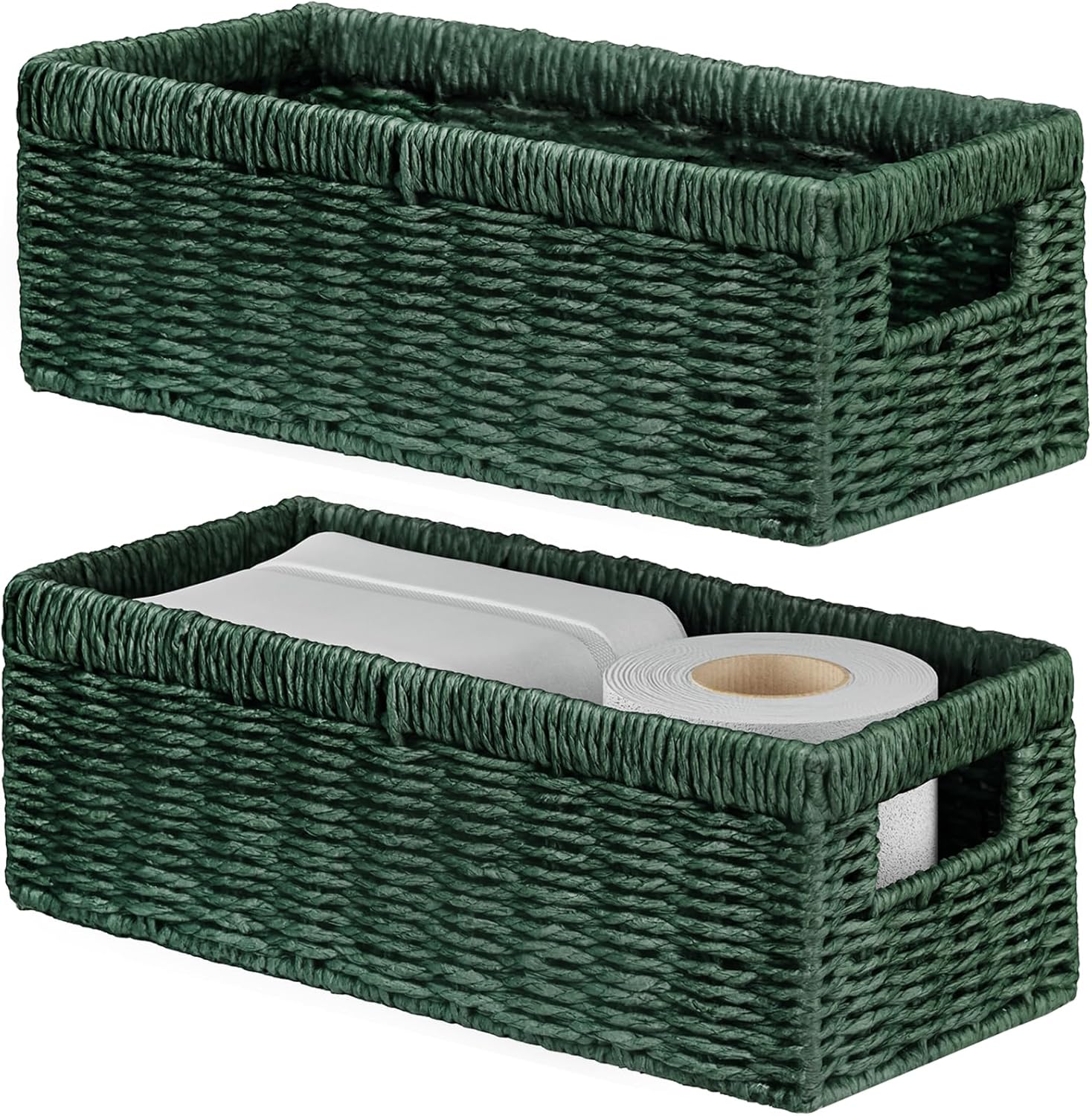 Beige Storage Basket — Paper Rope (Green)