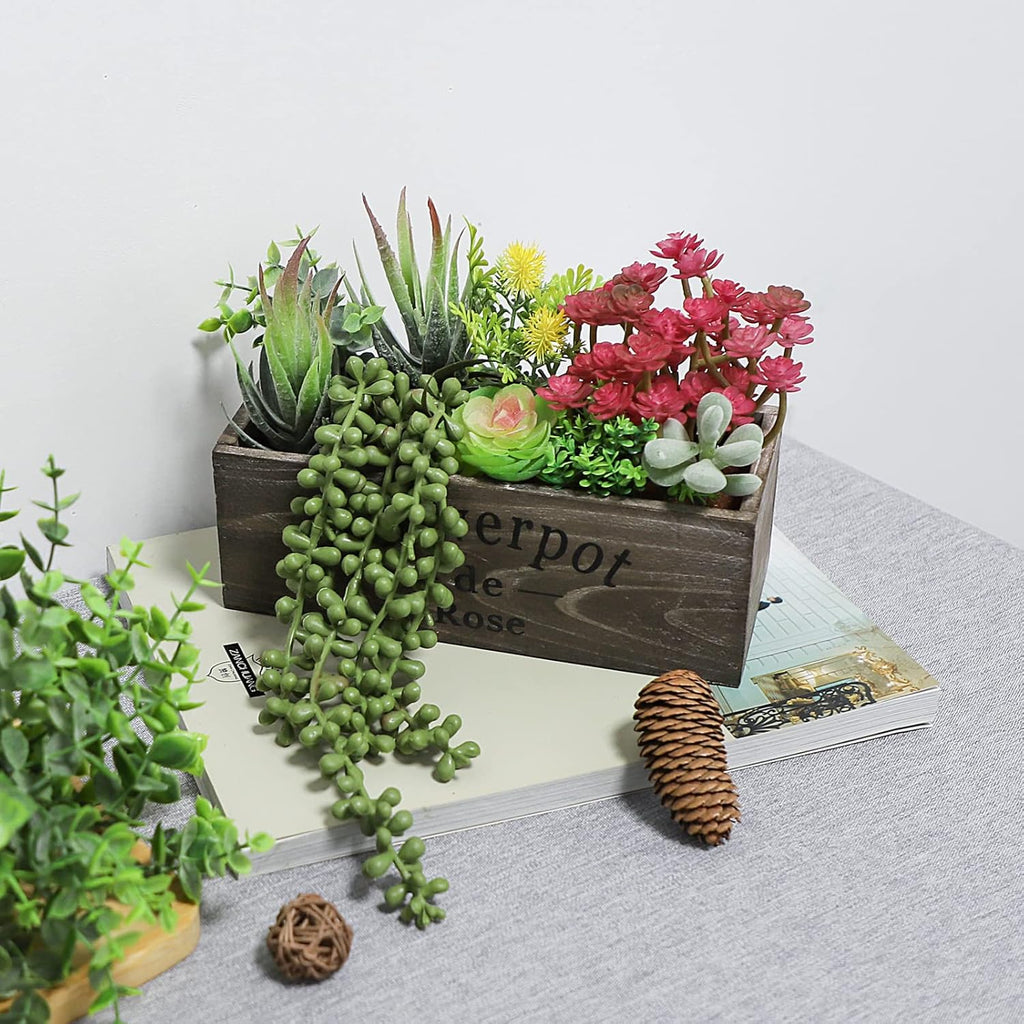 Rectangular Farmhouse Wood Faux Succulent - View 7