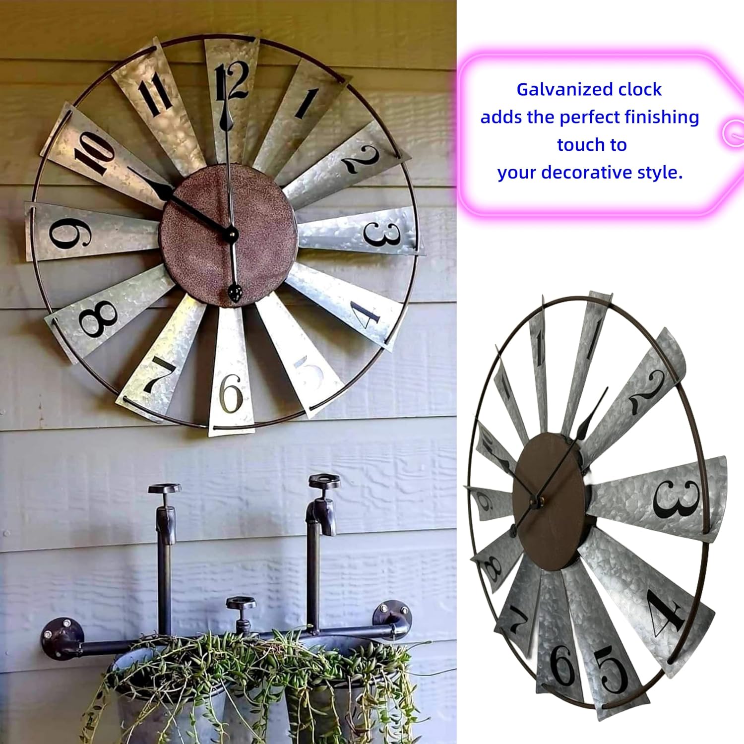 Farmhouse Metal Wall Clock — 24" - View 2