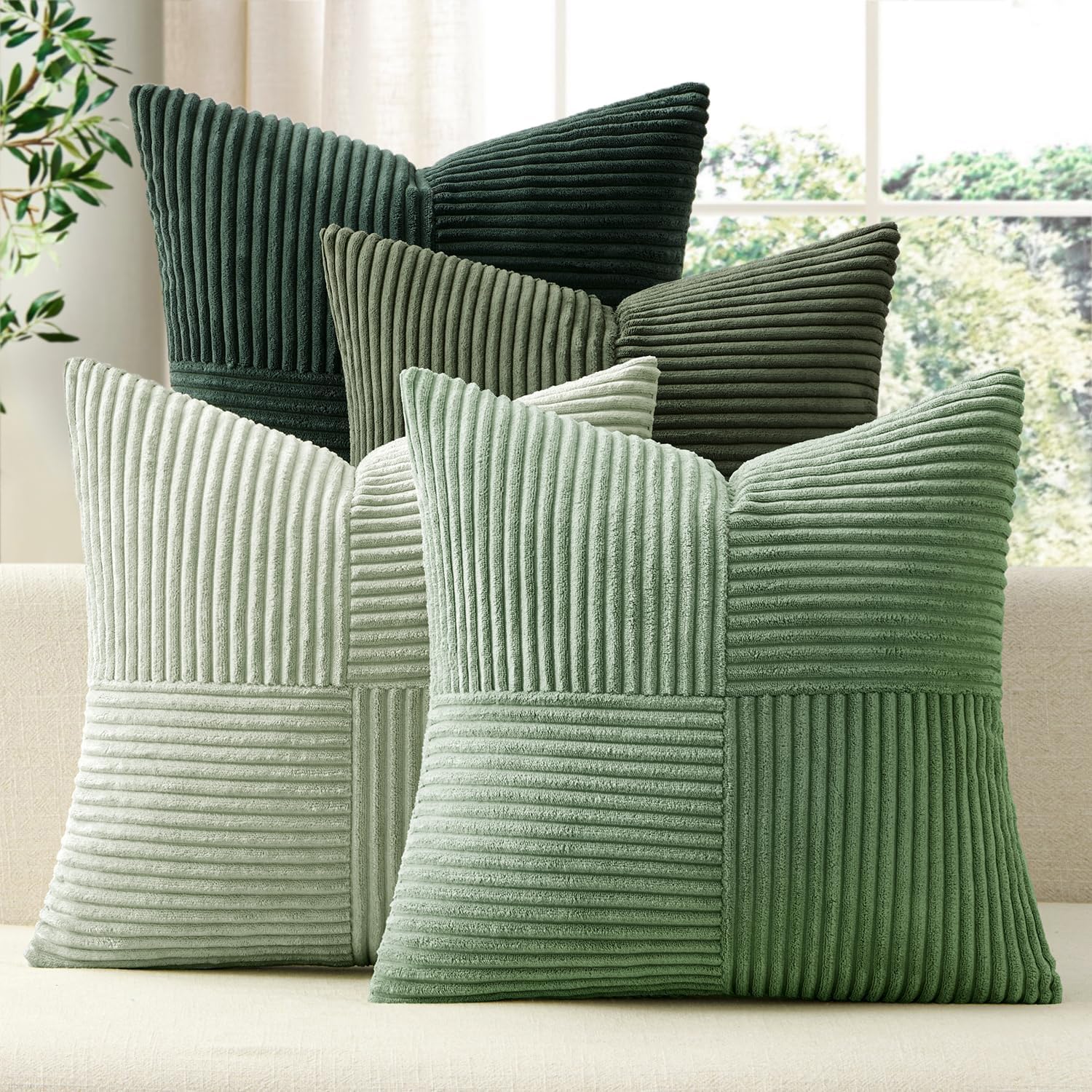 Boho Beige Cushion Cover — 20" — Forest Green