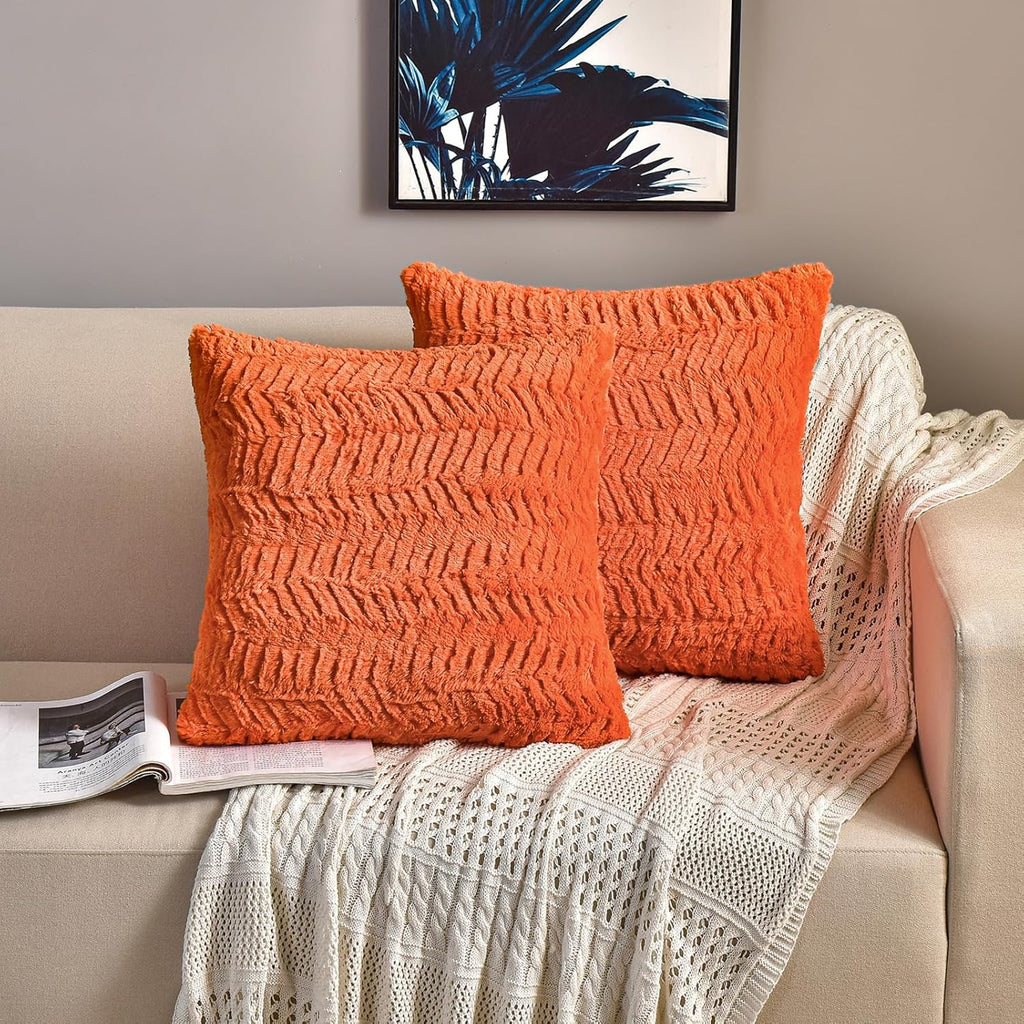 Boho Blue Throw Pillow Cover — 18" — Burnt Orange