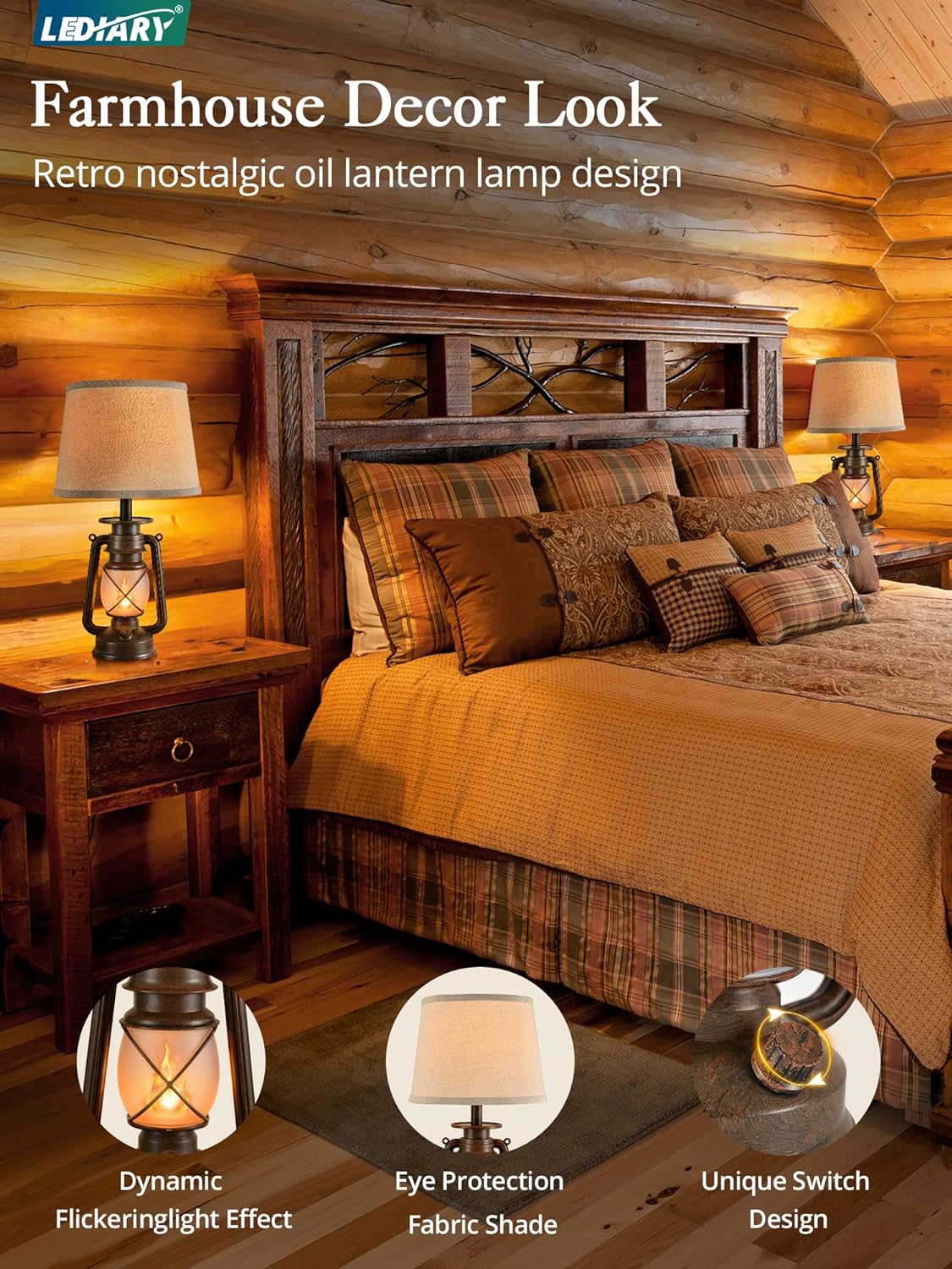Vintage Farmhouse Black Bedside Lamp — 18.72" - View 2