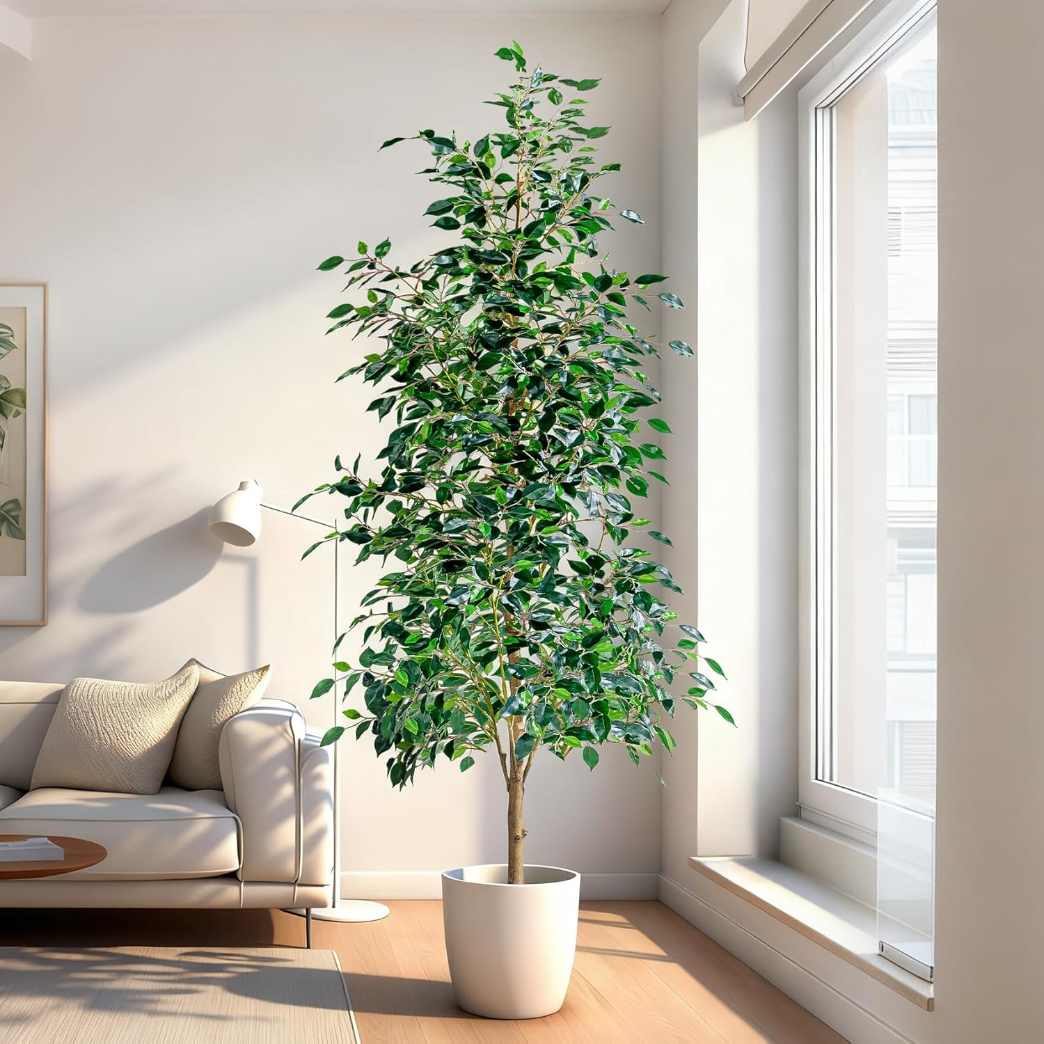 Green Artificial Plant — Green Leaf With White Pot