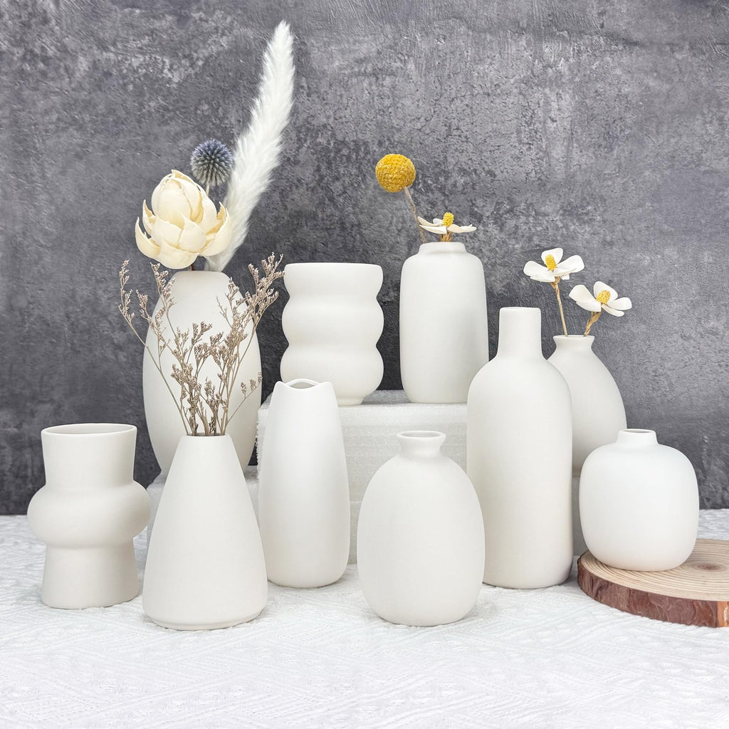Boho White Flower Vase — Set of 10