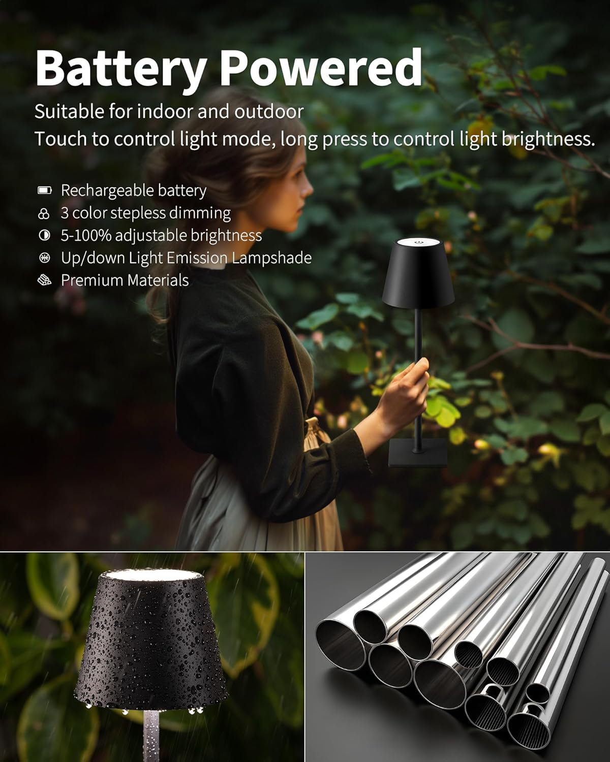 Cordless Black Desk Lamp - View 4