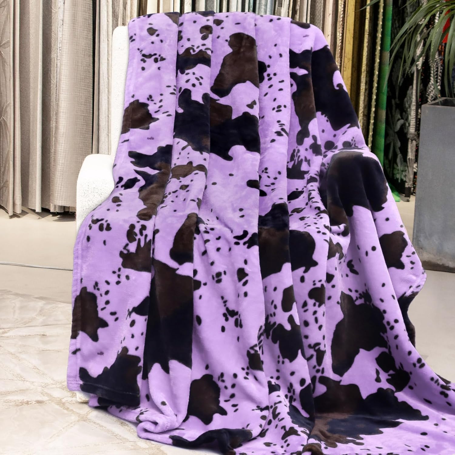 Black Throw Pillow — 50" — Cow Purple Back