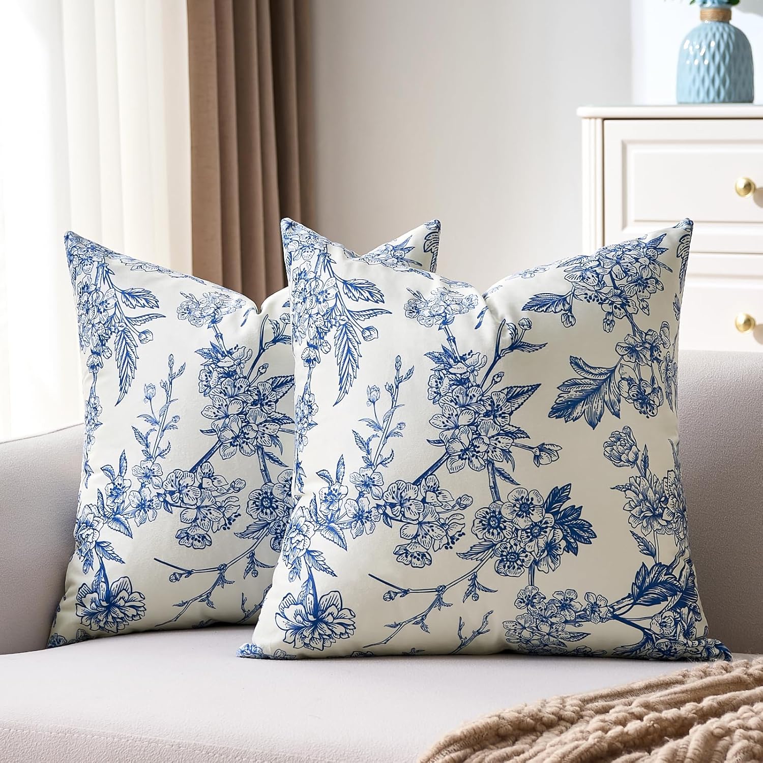Velvet Boho Black Throw Pillow — 20" — Blue