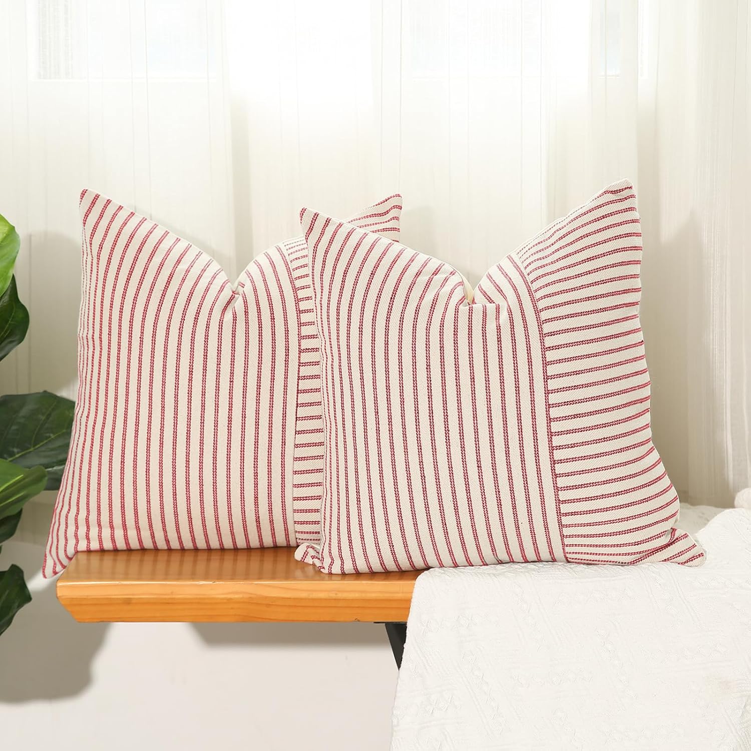 Boho Beige Throw Pillow — 18" — Red