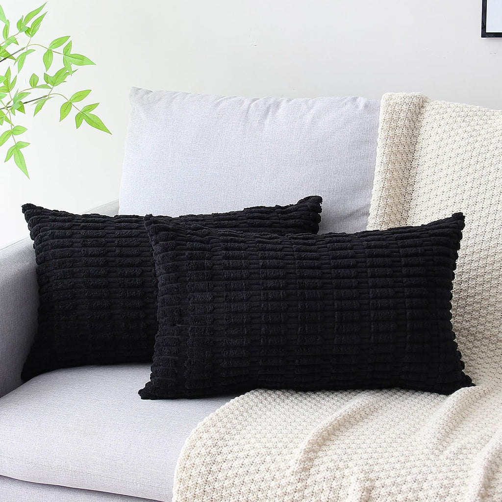 Lumbar Boho Beige Throw Pillow Cover — 20" — Black