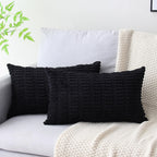 Lumbar Boho Beige Throw Pillow Cover — 20" — Black