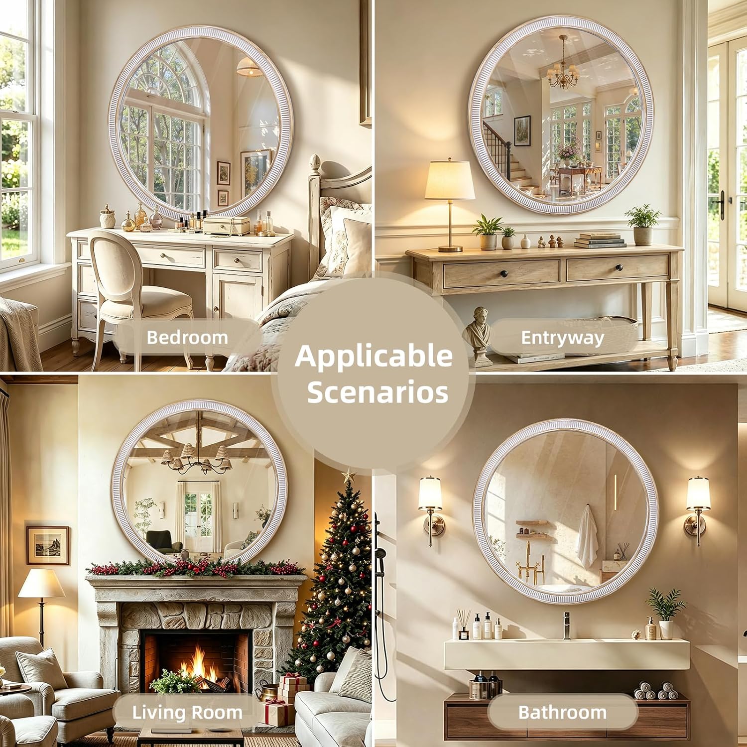 Round Farmhouse Wood Mirror — 36" - View 8