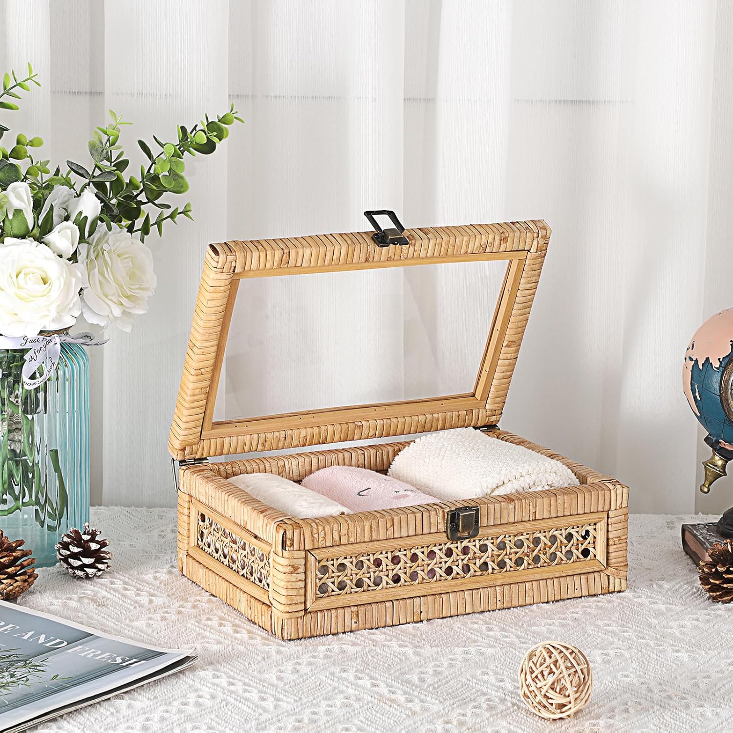 Handwoven Boho Beige Storage Basket — 11" - View 4