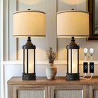 USB Farmhouse Black Table Lamp — 25" — Black