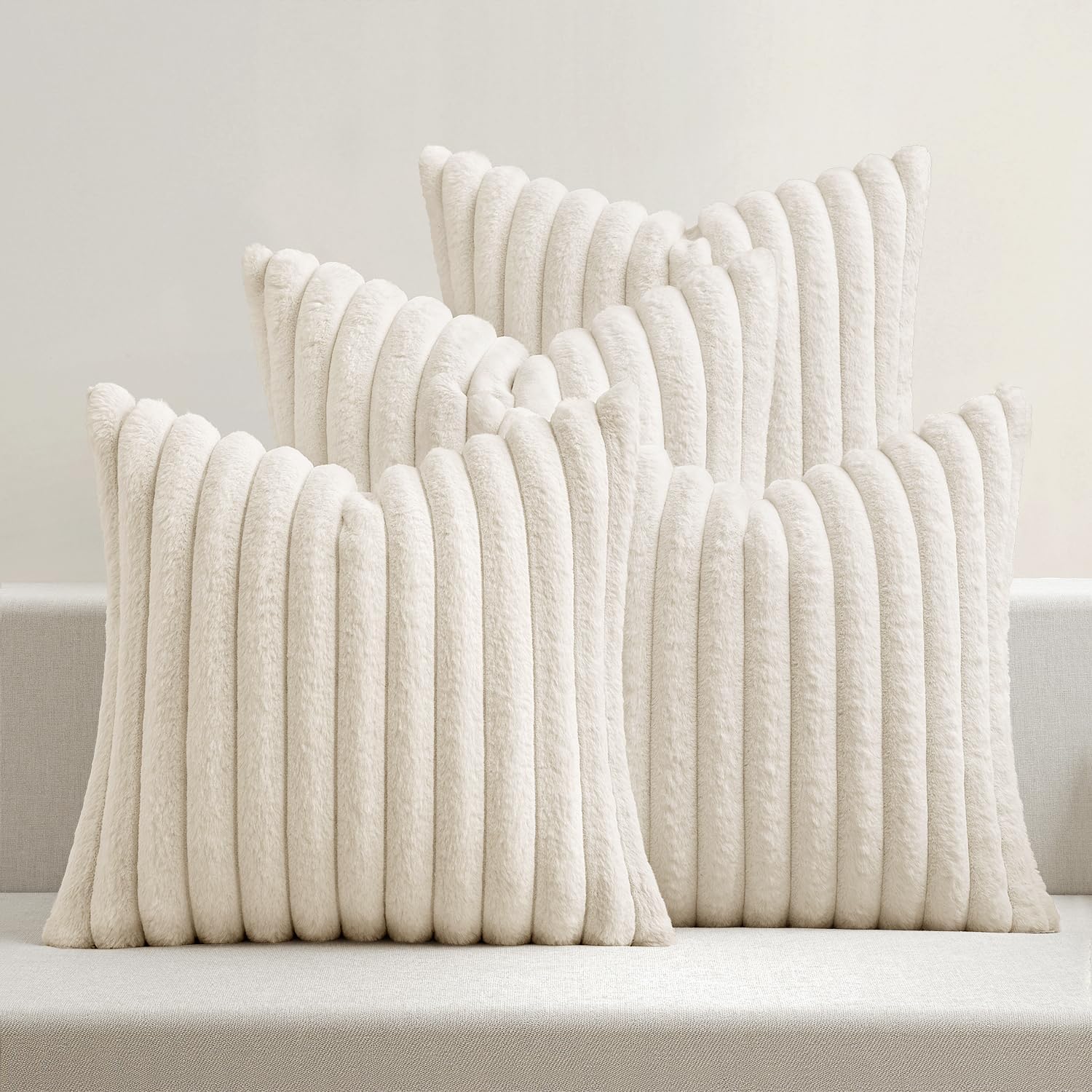 Vintage Boho Beige Throw Pillow Cover — 18" — 18" x 18" (Pack of 4)