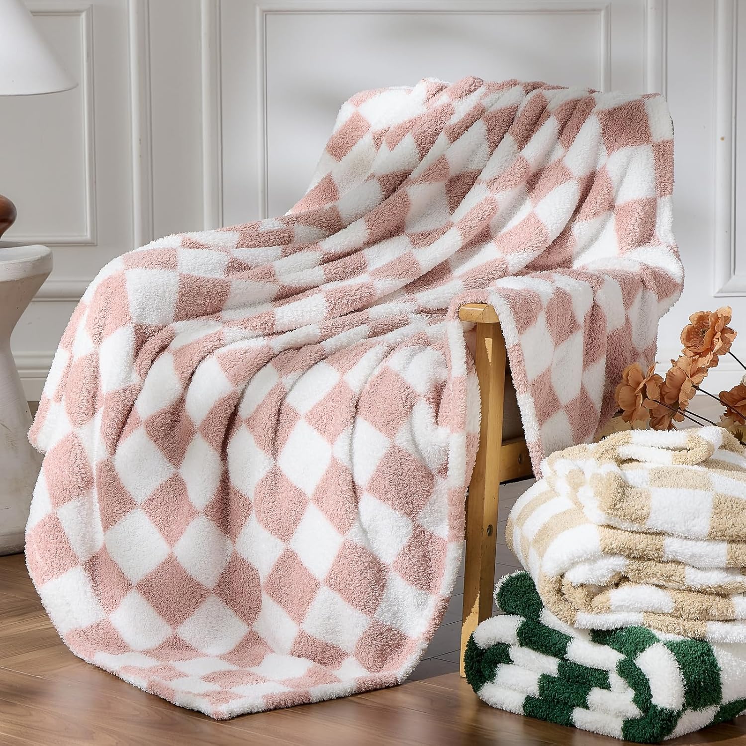 Beige Throw Pillow — 50" — Pink White