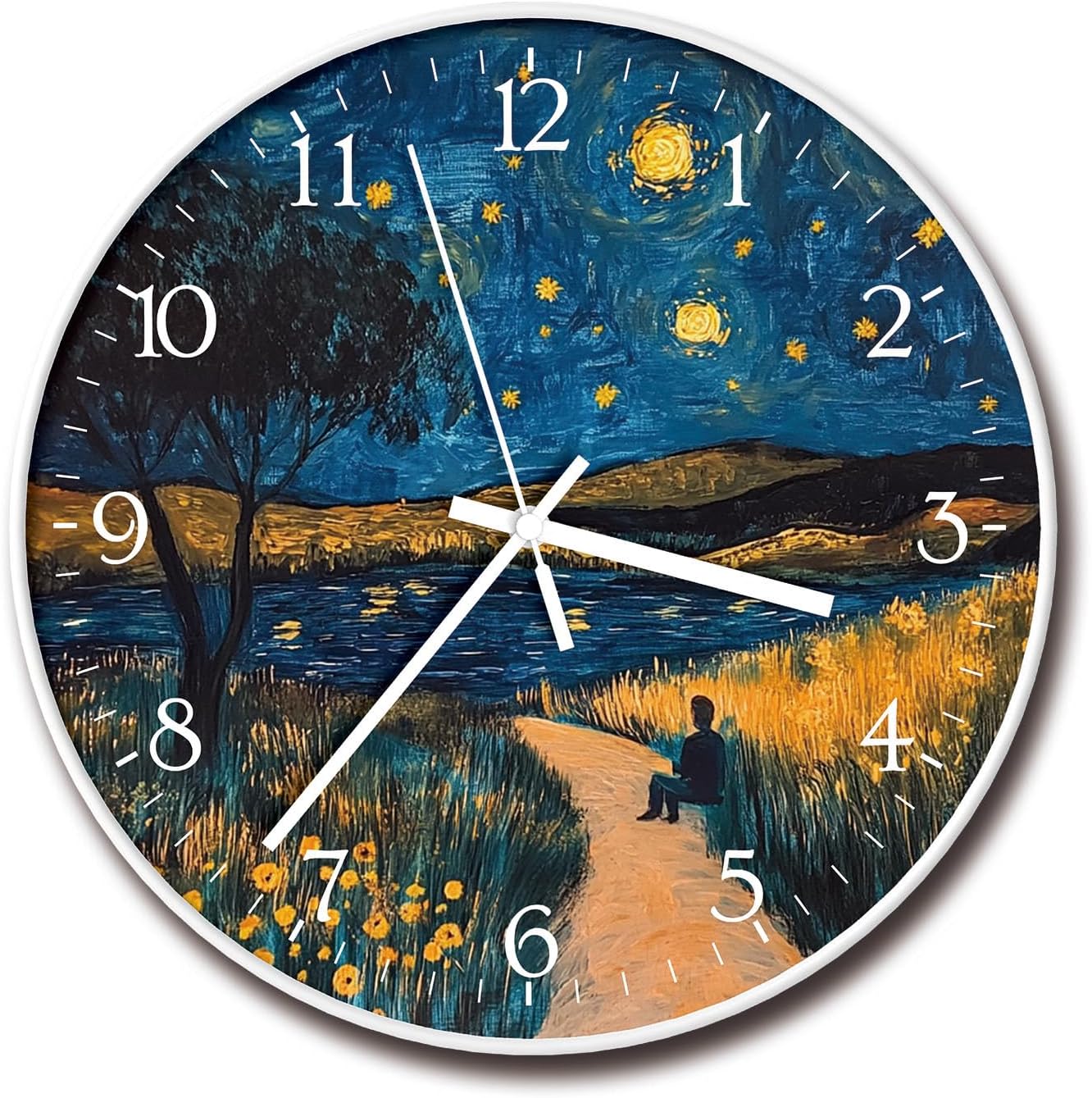Battery Operated Purple Wall Clock — 8" — 2284-men Under the Starry Night
